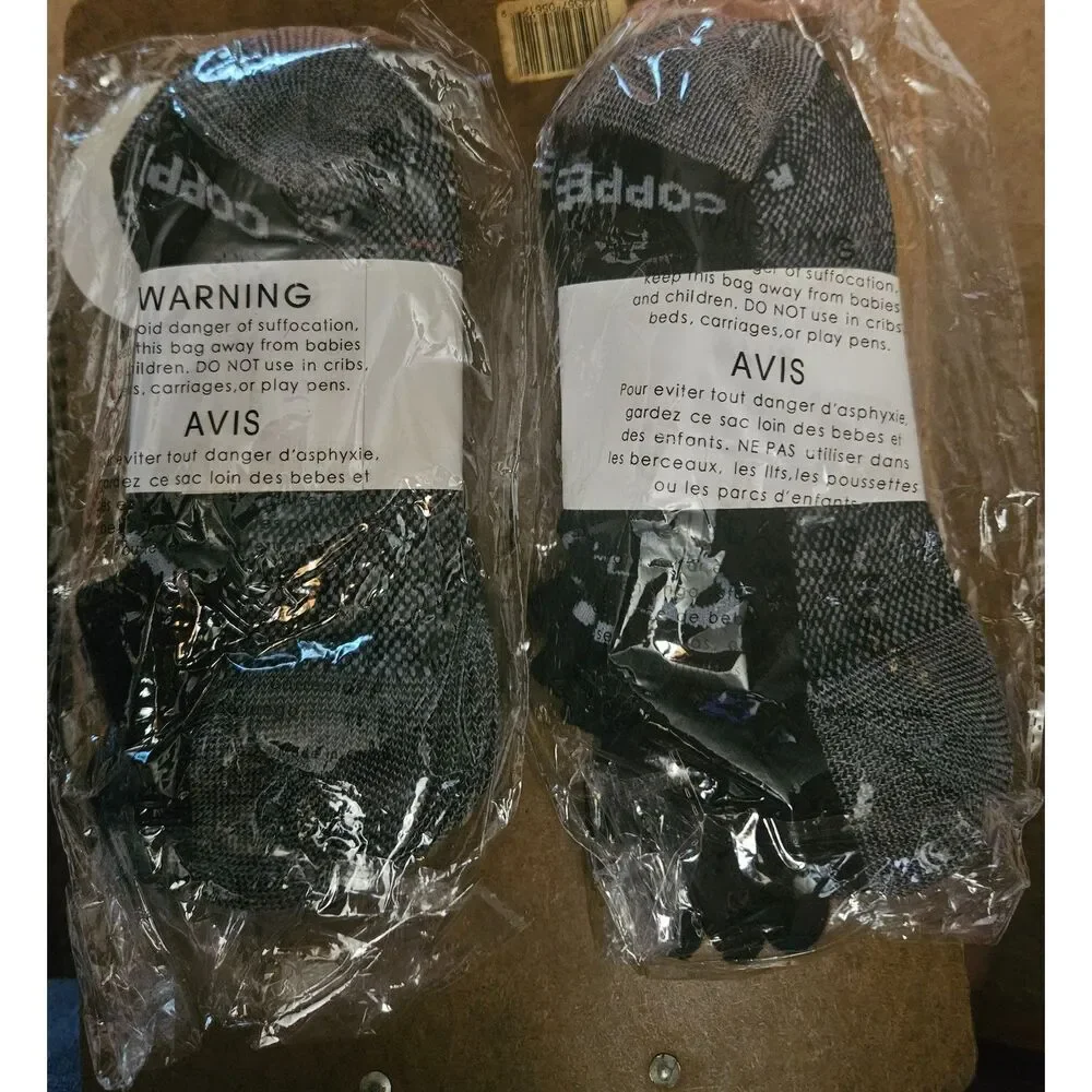 Copper Fit Sport Ankle Compression Socks Black & Gray - 2 Pairs - NWT S/M